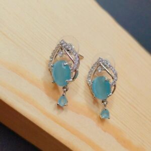 Turquoise & American Diamond Silver-Plated Earrings
