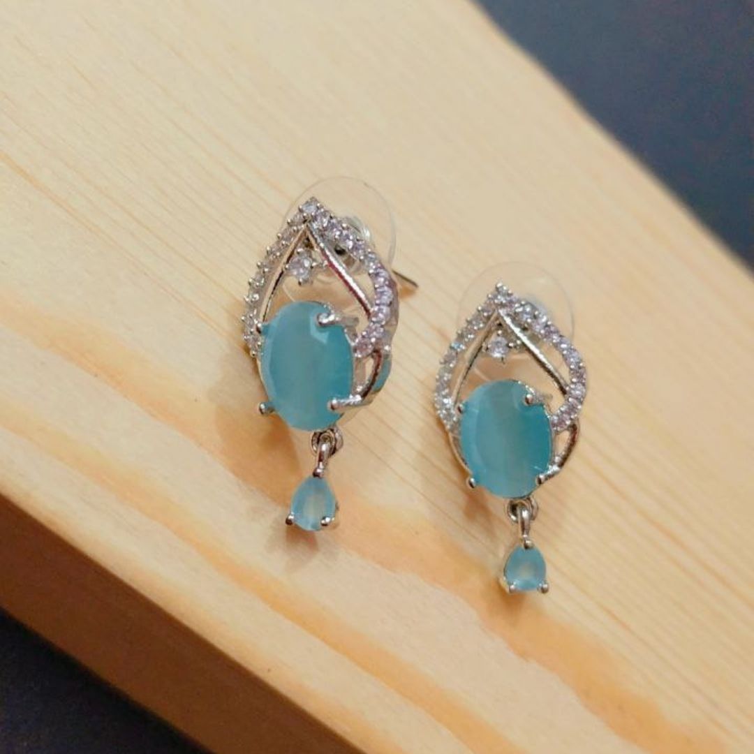Turquoise & American Diamond Silver-Plated Earrings