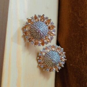 Soft Pink Stone Earrings framed with American Diamonds