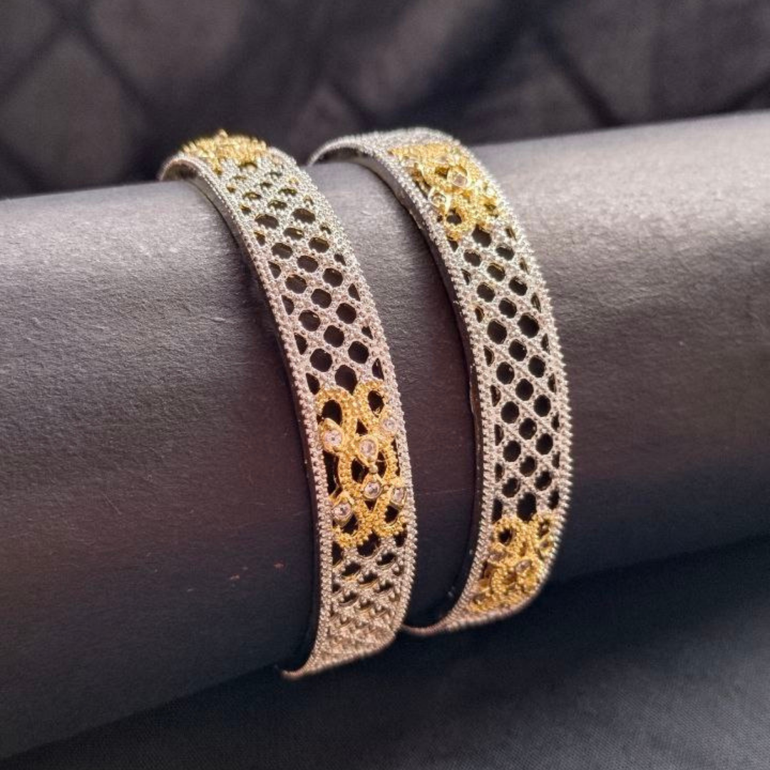 Dual Tone AD Bangles – Modern Radiance with Timeless Charm - Image 2