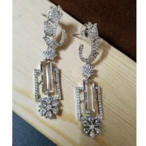Teardrop Earrings With Silver-Plated Brass And sparkling American Diamonds