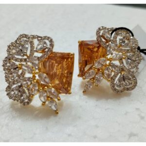 Vivid Orange Synthetic Gemstone Earrings with American Diamonds