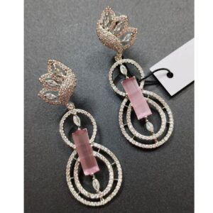 Blush-Pink Cubic Zirconia Centerpiece with Brilliant American Diamonds Earrings