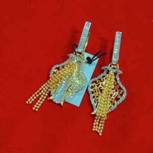 Vertical Baguette-Cut Crystals Designer Gold-Toned Earrings