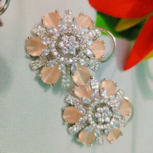 Soft Blush Petal Floral Earrings with American Diamonds