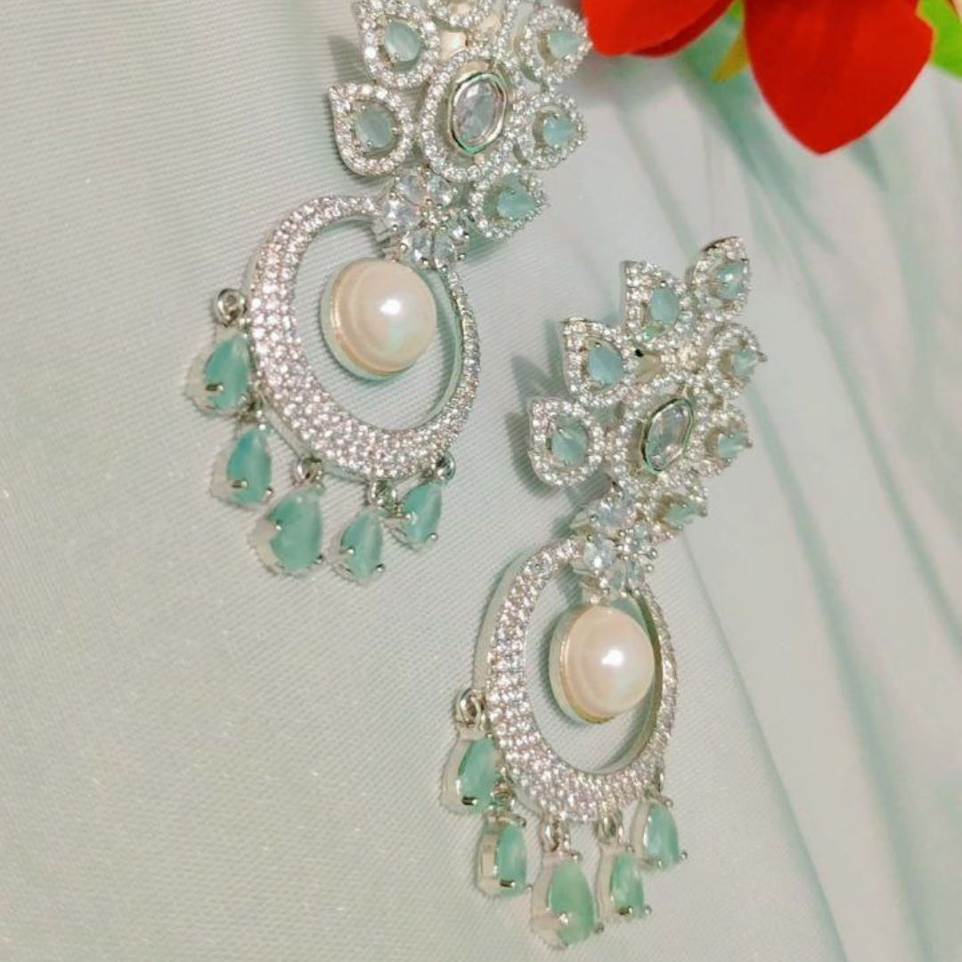 Pearl & Mint Crystal Earrings – Delicate, Dreamy, Divine - Image 2