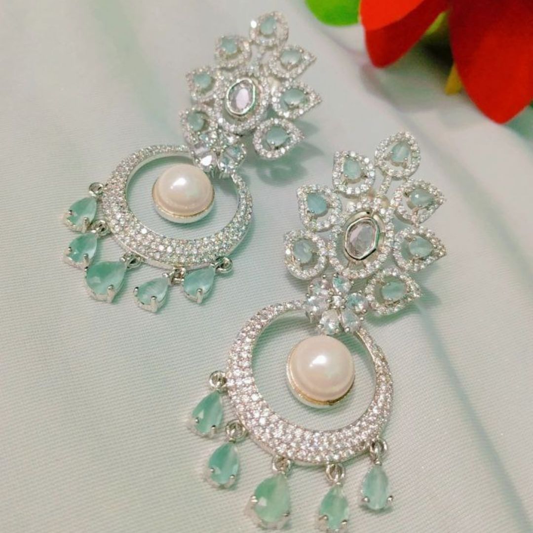 Pearl & Mint Crystal Earrings – Delicate, Dreamy, Divine - Image 3