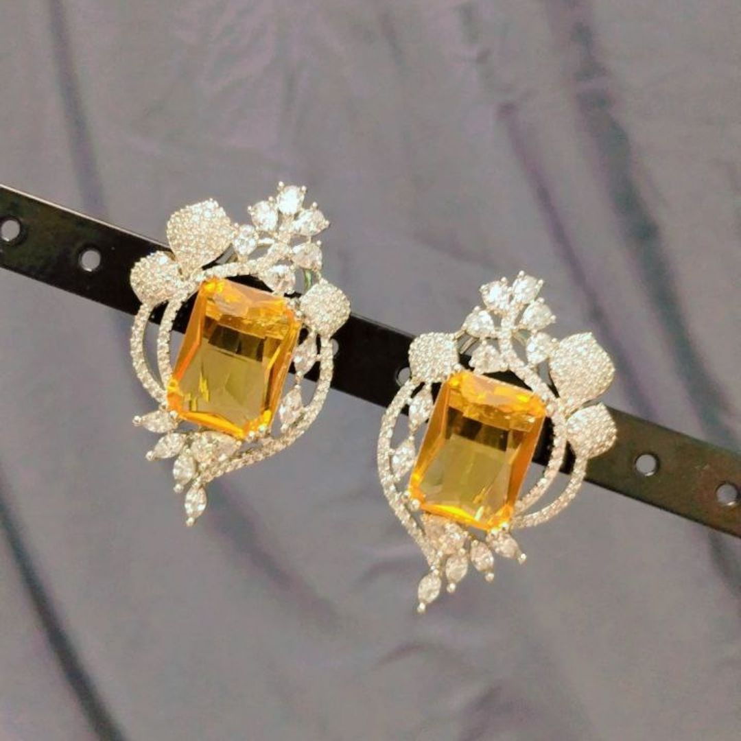 Golden Glow Crystal Crown Statement Earrings - Image 3