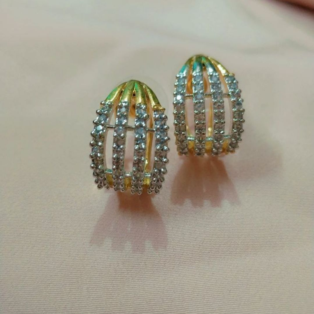 American Diamond Leaf Design Earrings - Image 2