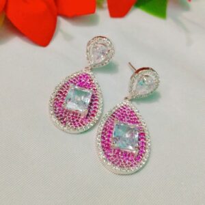 Pink Teardrop American Diamond Earrings