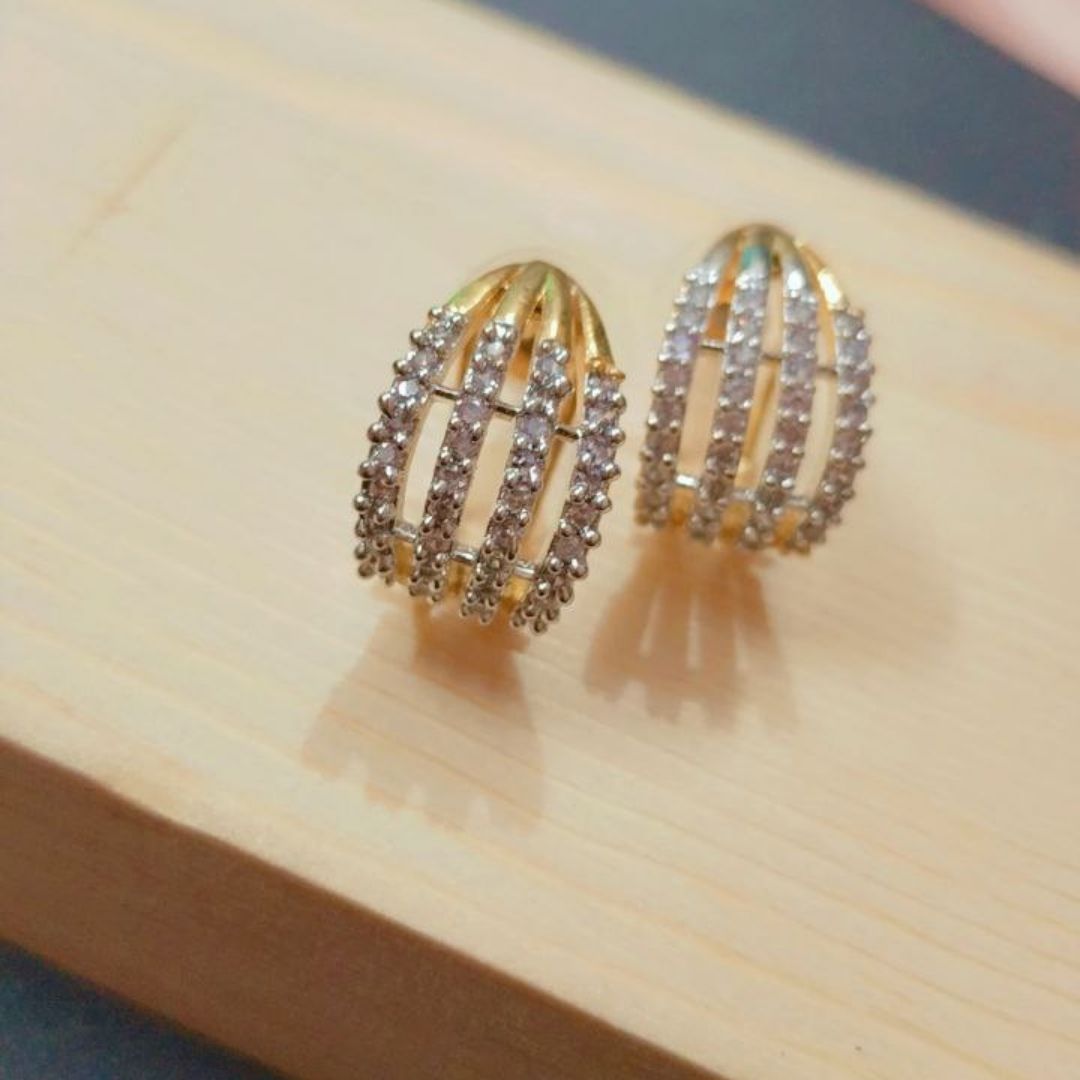 American Diamond Leaf Design Earrings - Image 3