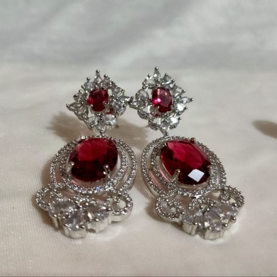Ruby & American Diamond Earrings - Image 2