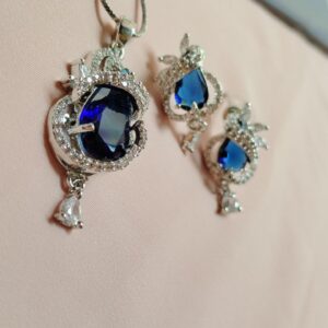 American Diamond Pendant Set with Earrings on Brass