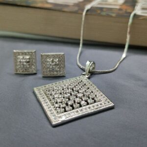American Diamond Pendant Set with Earrings on Brass