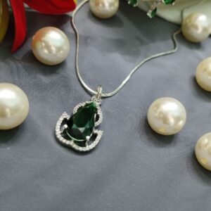 American Diamond Pendant Set with Earrings on Brass