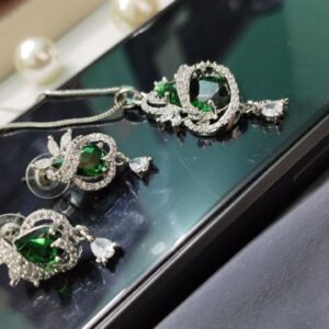 American Diamond Pendant Set with Earrings on Brass