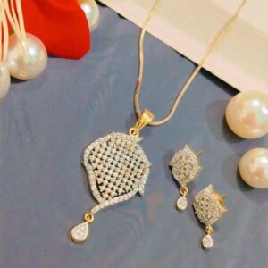 American Diamond Pendant Set with Earrings on Brass