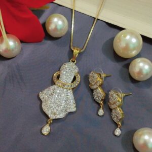 American Diamond Pendant Set with Earrings on Brass