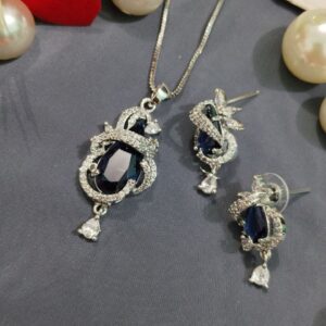 American Diamond Pendant Set with Earrings on Brass