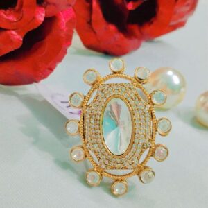 Moissanite American Diamond Rings on Brass with Gold Polish