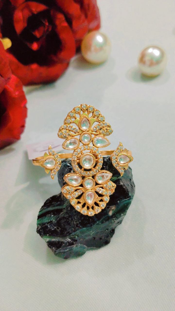 Moissanite American Diamond Rings on Brass with Gold Polish