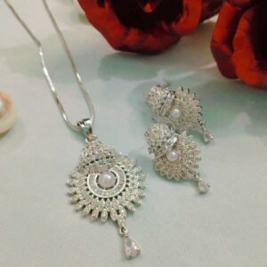 American Diamond Pendant Set with Earrings on Brass