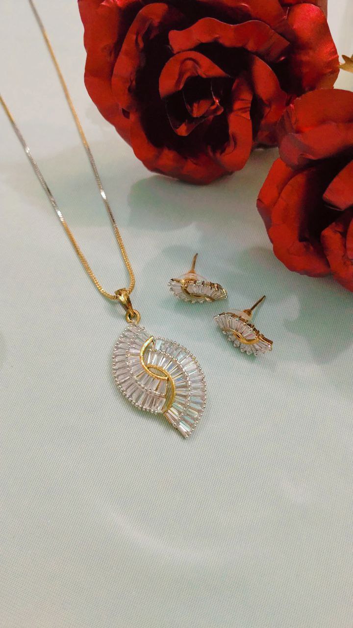 American Diamond Pendant Set with Earrings on Brass - Image 3