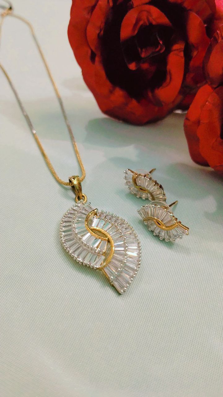 American Diamond Pendant Set with Earrings on Brass - Image 2