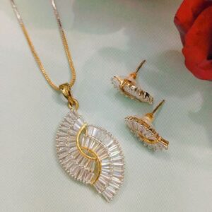American Diamond Pendant Set with Earrings on Brass