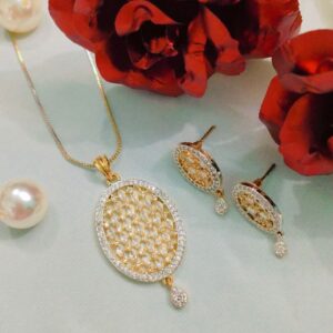 American Diamond Pendant Set with Earrings on Brass