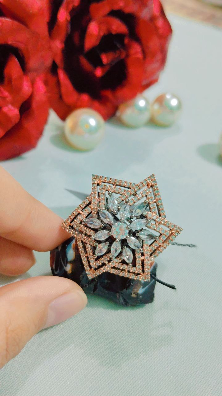 American Diamond Rings on Brass with Gold Polish