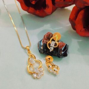 American Diamond Pendant Set with Earrings on Brass