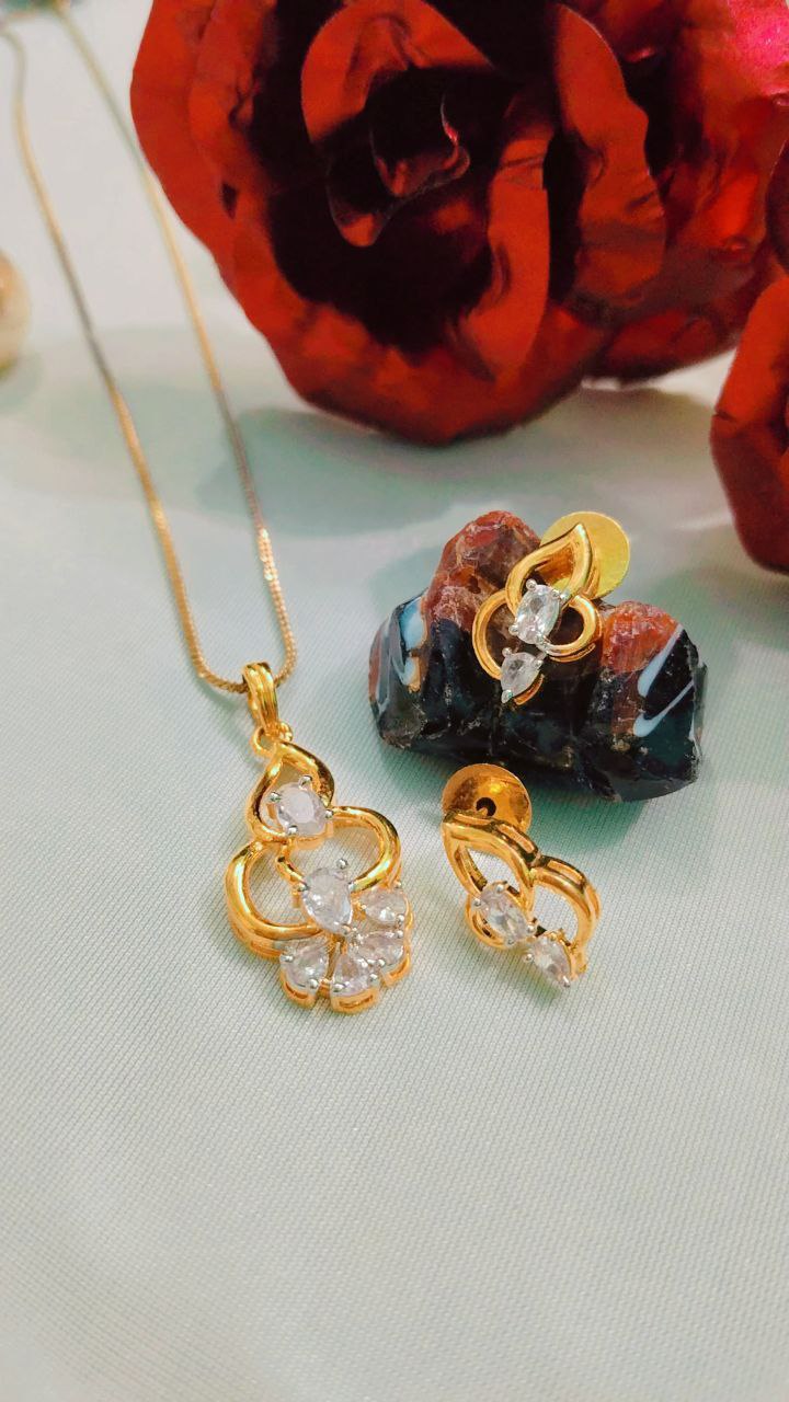 American Diamond Pendant Set with Earrings on Brass - Image 2