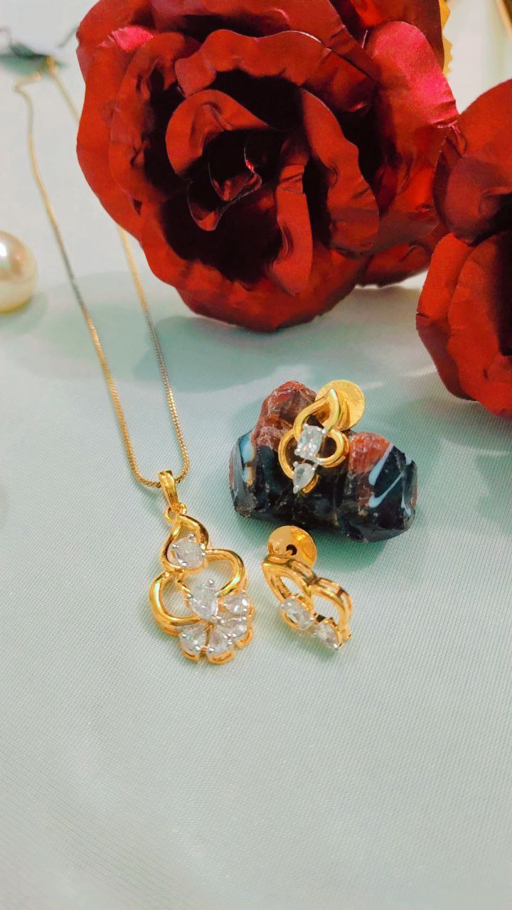 American Diamond Pendant Set with Earrings on Brass - Image 3