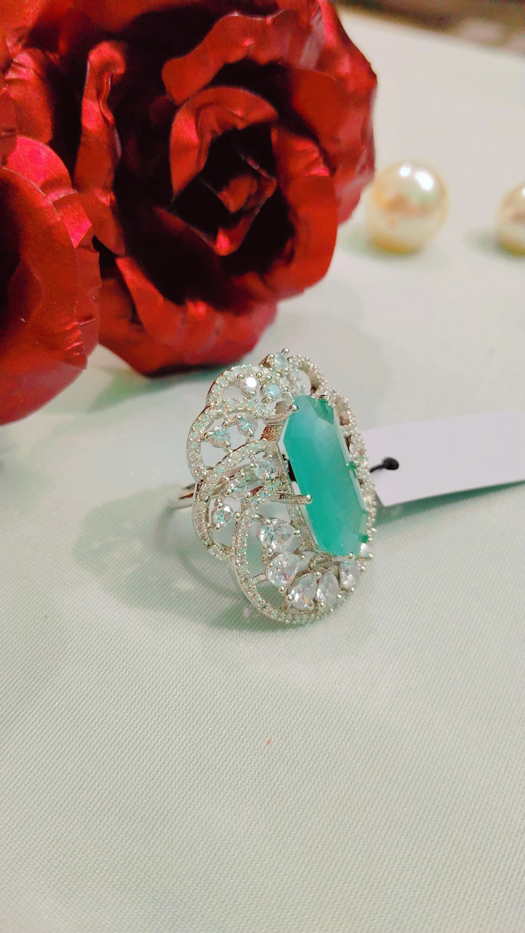 American Diamond Rings crafted on brass metal with a sleek silver polish - Image 2