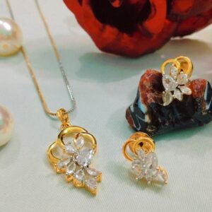 American Diamond Pendant Set with Earrings on Brass