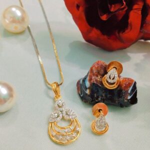 American Diamond Pendant Set with Earrings on Brass