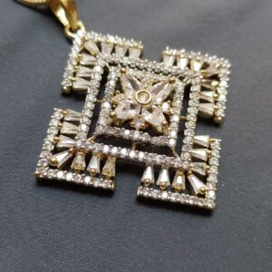 American Diamond Pendant Set with Earrings on Brass